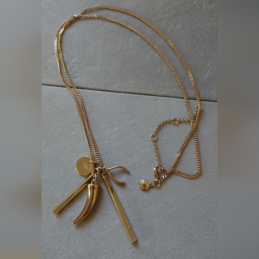 J. Crew Gold Tone Long Horn and charm Multi-pendant Necklace